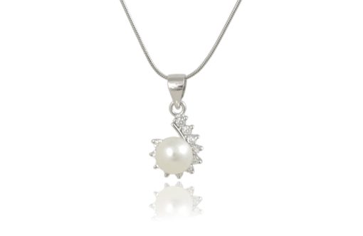 Сребърно Колие с покритие от родий с Естествени култивирани перли цвят бял на бижутерия Blessa цена 49.00лв