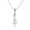 Сребърно Колие с покритие от родий с Естествени култивирани перли цвят бял на бижутерия Blessa цена 45.00лв