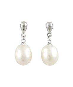 Сребърни обеци с покритие от родий с Естествени култивирани перли цвят бял на бижутерия Blessa цена 49.00лв
