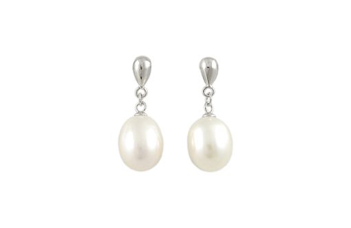 Сребърни обеци с покритие от родий с Естествени култивирани перли цвят бял на бижутерия Blessa цена 49.00лв
