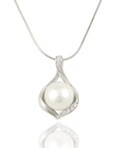 Сребърно Колие с покритие от родий с Естествени култивирани перли цвят бял на бижутерия Blessa цена 55.00лв