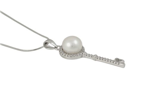 Сребърно Колие с покритие от родий с Естествени култивирани перли цвят бял на бижутерия Blessa цена 59.00лв