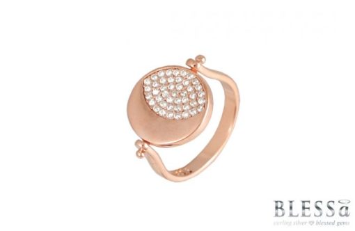 Сребърен пръстен “DUO“ с покритие от розово злато на бижутерия Blessa цена 35.00лв бели камъни