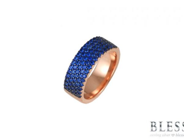 Сребърен пръстен “NEVY“ с покритие от розово злато на бижутерия Blessa цена 69.00лв цвят син