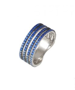 Сребърен пръстен " SHADES OF BLUE" със сини кристали с покритие от родий на бижутерия Blessa цена 39.00лв