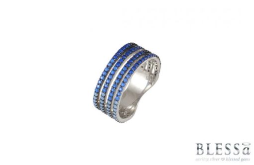Сребърен пръстен " SHADES OF BLUE" със сини кристали с покритие от родий на бижутерия Blessa цена 39.00лв