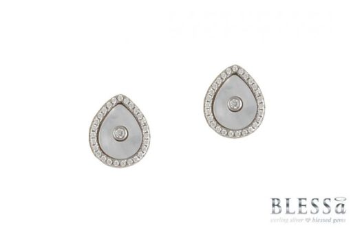 Сребърни обеци "SELESTE" с родиево покритие с камъни от седеф на бижутерия Blessa цена 39.00лв