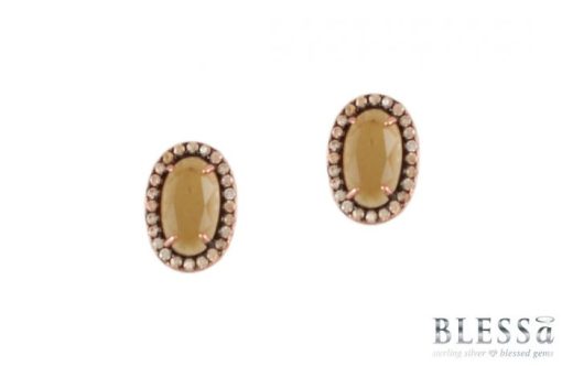 Сребърни обеци "ZAHIR“ с покритие от розово злато с камъни циркони на бижутерия Blessa цена 45.00лв