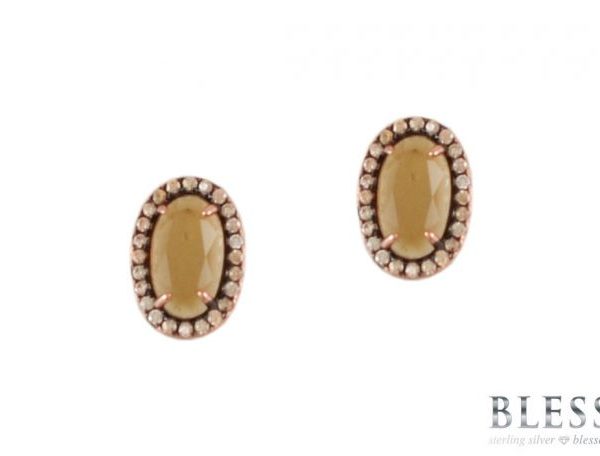Сребърни обеци "ZAHIR“ с покритие от розово злато с камъни циркони на бижутерия Blessa цена 45.00лв