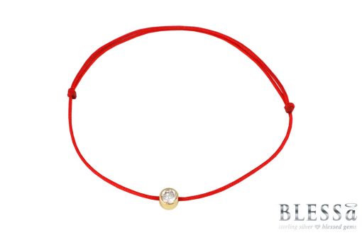 Златна гривна „PURE” с червен цвят на конеца с камън циркон на бижутерия Blessa цена 55.00лв