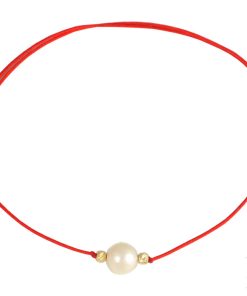 Златна гривна „PURENESS” с червен цвят на конеца с естествени перли на бижутерия Blessa цена 35.00лв