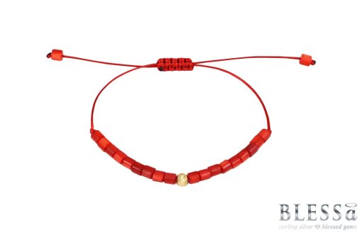 Златна гривна „TORRO” с червен цвят на конеца с камъни Седеф на бижутерия Blessa цена 39.00лв