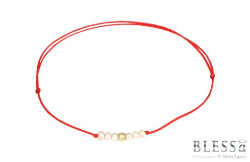 Златна гривна „GOLD pearls” с червен цвят на конеца с естествени перли на бижутерия Blessa цена 29.00лв