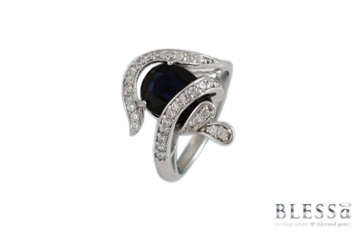Сребърен пръстен "Естествен Сапфир" с покритие от родий с Естествен сапфир на бижутерия Blessa цена 89.00лв