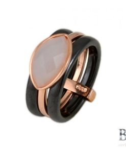 Сребърен пръстен “ESTEE“ с покритие от розово злато с камък циркон и керамика на бижутерия Blessa цена 65.00лв