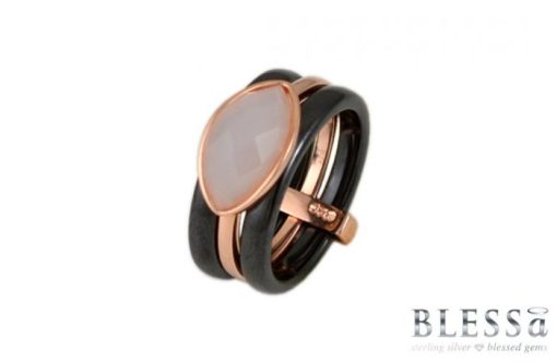 Сребърен пръстен “ESTEE“ с покритие от розово злато с камък циркон и керамика на бижутерия Blessa цена 65.00лв