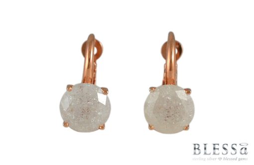 Сребърни обеци "CHAMPAGNE“ с покритие от розово злато с камъни кварц циркони на бижутерия Blessa цена 69.00лв