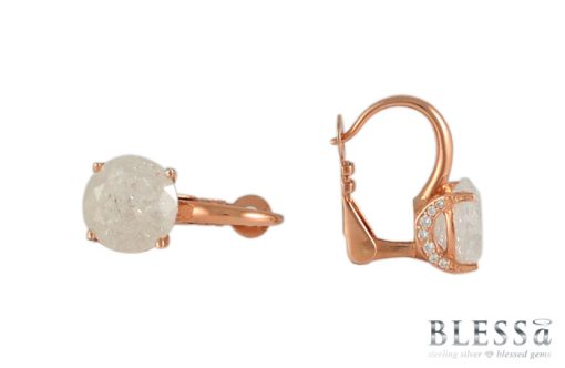 Сребърни обеци "CHAMPAGNE“ с покритие от розово злато с камъни кварц циркони на бижутерия Blessa цена 69.00лв