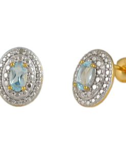 Сребърни обеци "Естествен син топаз" с родиево покритие с камъни Естествен син топаз, диамантени люспи на бижутерия Blessa цена 65.00лв