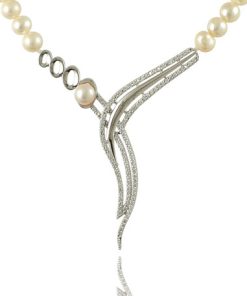 Сребърно колие "IRINI" с покритие от родий с Естествени култивирани перли и Циркони на бижутерия Blessa цена 120.00лв