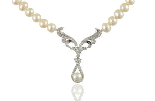 Сребърно колие "IRINI" с покритие от родий с Естествени култивирани перли и Циркони на бижутерия Blessa цена 110.00лв