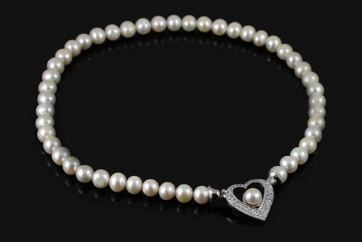 Сребърно колие "IRINI" с покритие от родий с Естествени култивирани перли и Циркони на бижутерия Blessa цена 145.00лв