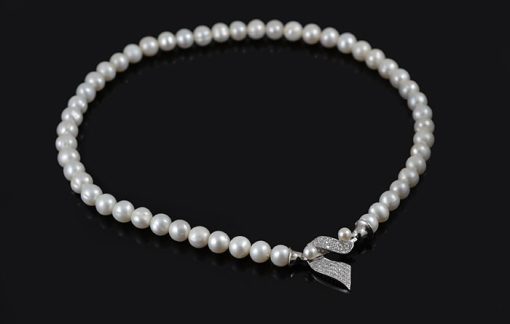 Сребърно колие "IRINI" с покритие от родий с Естествени култивирани перли и Циркони на бижутерия Blessa цена 128.00лв