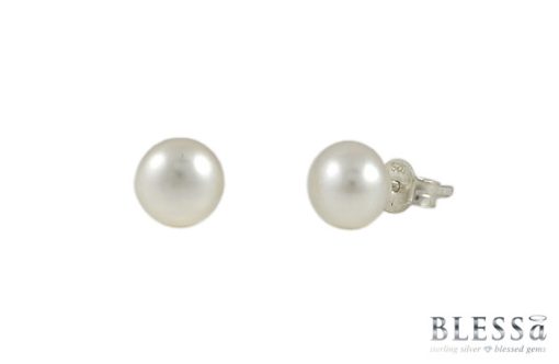 Сребърни обеци "LA PERLA" с покритие от родий с Естествени култивирани перли цвят бял на бижутерия Blessa цена 20.00лв