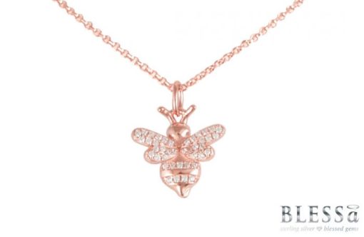 Сребърно колие " BEE " с покритие от розово злато с медальон пчела на бижутерия Blessa цена 55.00лв