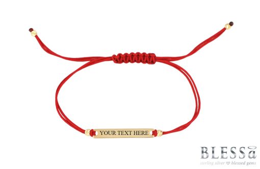 Златна гривна „BAR BRACELET” с червен цвят на конеца гравиране по избор на бижутерия Blessa цена 110.00лв