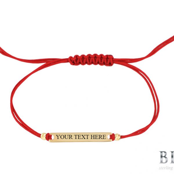 Златна гривна „BAR BRACELET” с червен цвят на конеца гравиране по избор на бижутерия Blessa цена 110.00лв