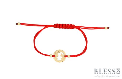 Златна гривна „GIRL” с червен цвят на конеца на бижутерия Blessa цена 89.00лв