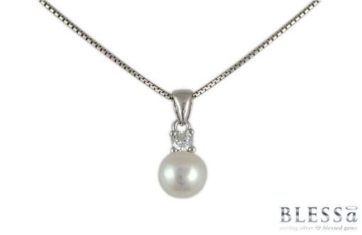 Сребърно колие "LA PERLA" с покритие от родий с Естествени култивирани перли на бижутерия Blessa цена 32.00лв