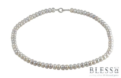 Сребърно колие "LA PERLA" с покритие от родий с Естествени култивирани перли на бижутерия Blessa цена 69.00лв