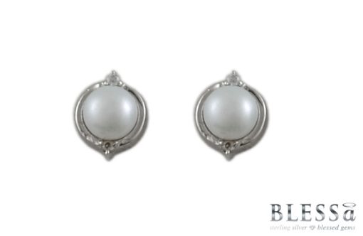 Сребърни обеци "LA PERLA" с покритие от родий с Естествени култивирани перли цвят бял на бижутерия Blessa цена 35.00лв