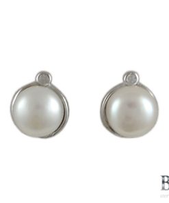 Сребърни обеци "LA PERLA" с покритие от родий с Естествени култивирани перли цвят бял на бижутерия Blessa цена 35.00лв