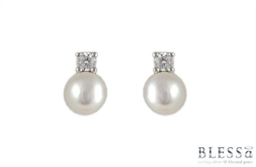 Сребърни обеци "LA PERLA" с покритие от родий с Естествени култивирани перли на бижутерия Blessa цена 29.00лв