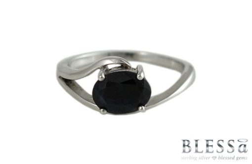 Сребърен пръстен "Естествен сапфир" с покритие от родий черен цвят на бижутерия Blessa цена 125.00лв