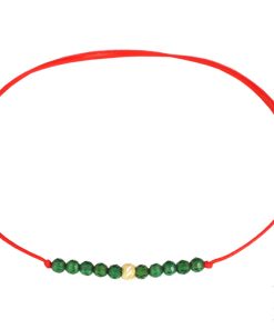 Златна гривна "GOLD emerald" ц камъни Кварц емералд с червен цвят на конеца на бижутерия Blessa цена 29.00лв