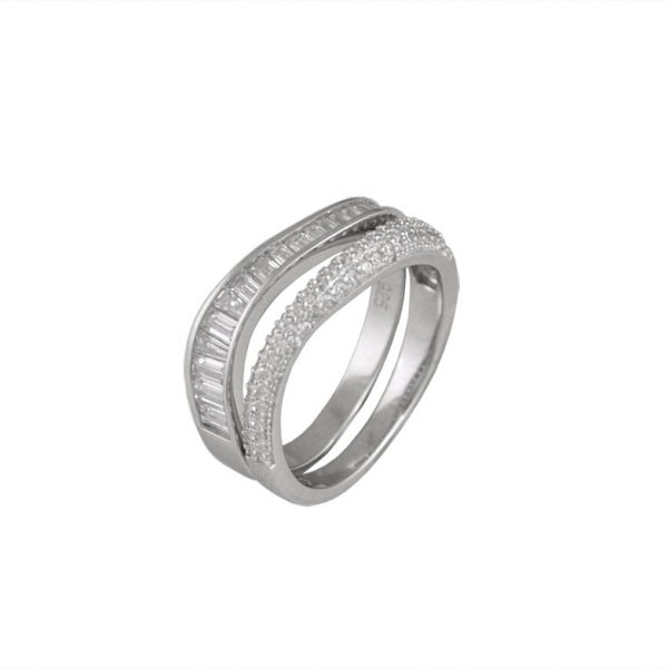Сребърен пръстен “DUO SHINE“ с покритие от родий на бижутерия Blessa цена 59.00лв