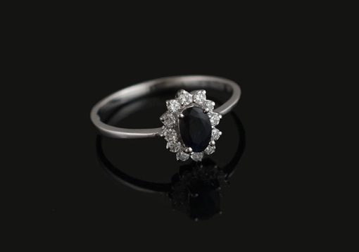 Сребърен пръстен с Естествен Сапфир с покритие от родий на бижутерия Blessa цена 69.00лв