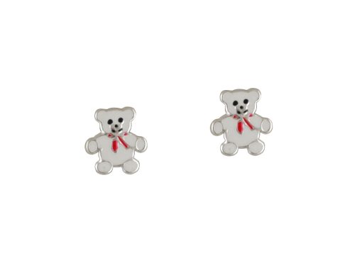 Сребърни детски обеци "TEDDY BEAR" с покритие от родий мечета за украса на бижутерия Blessa цена 25.00лв