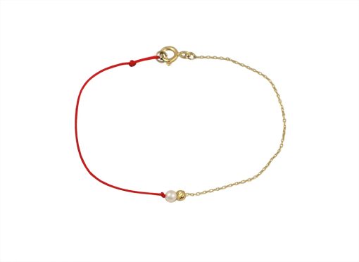 златна гривна с перла на червен конец от бижутерия blessa на цена 95 лв
